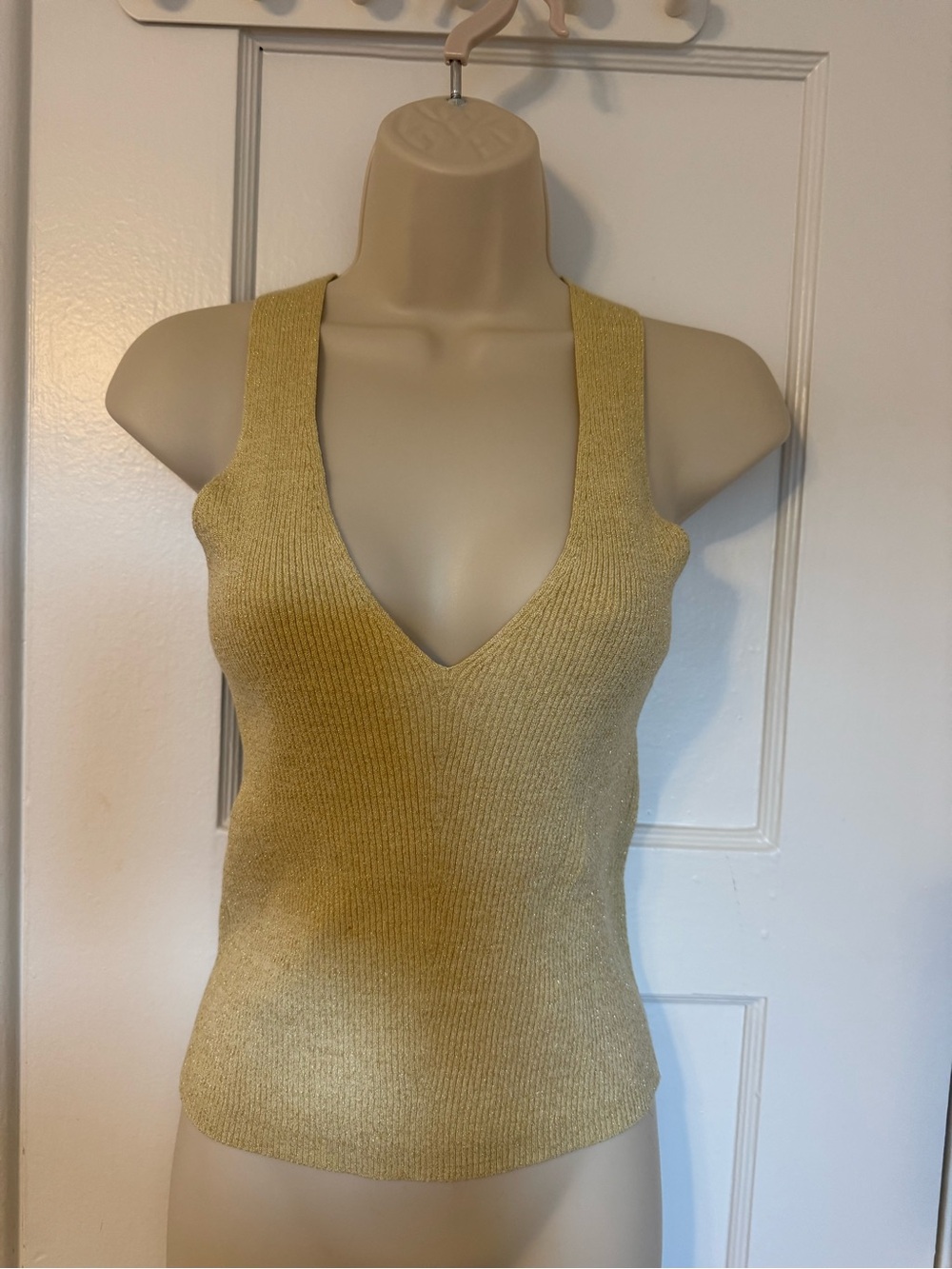 Gold V-Neck Knit Tank Top
